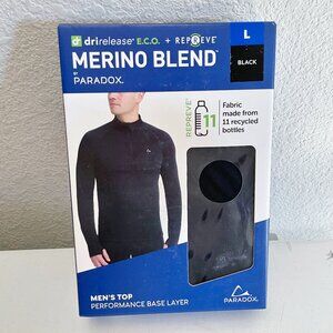 NEW Paradox Men's 1/4 Zip Merino Wool Blend Base Layer Top NWT L Black